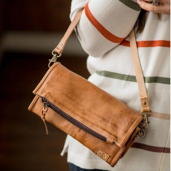 SOLD - BedStu AMINA Convertible Crossbody Wristlet Clutch in Tan Rustic Leather - Picture 4 of 13